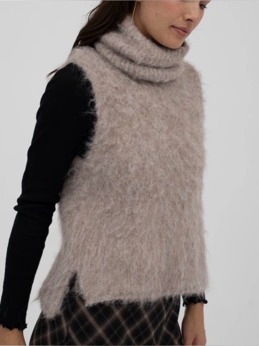 NWT Soft Taupe Fuzzy Sleeveless Sweater Vest with Removable Neck Warmer